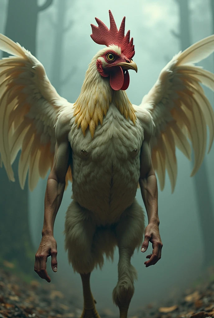 Create an image of a man with a chicken head