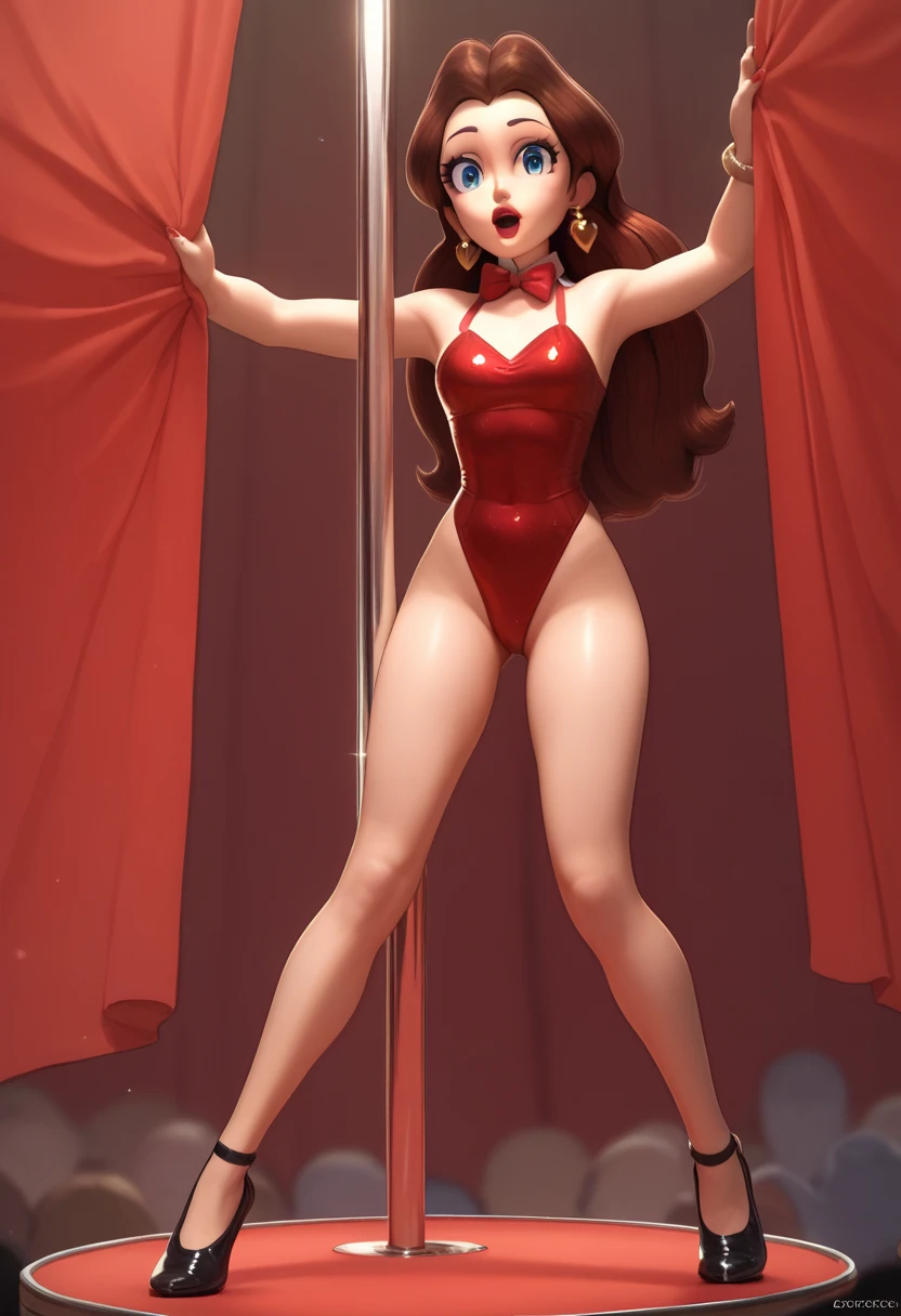 gangle, solo, black eyes, ribbon, red ribbon, no humans, white mask, curtains, female, full body, source,\ source, red ribbons on body, floating, red body