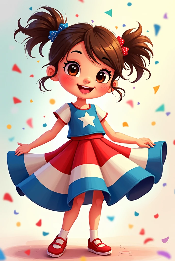 Cartoon of a girl wearing a tricolor red white and blue skirt