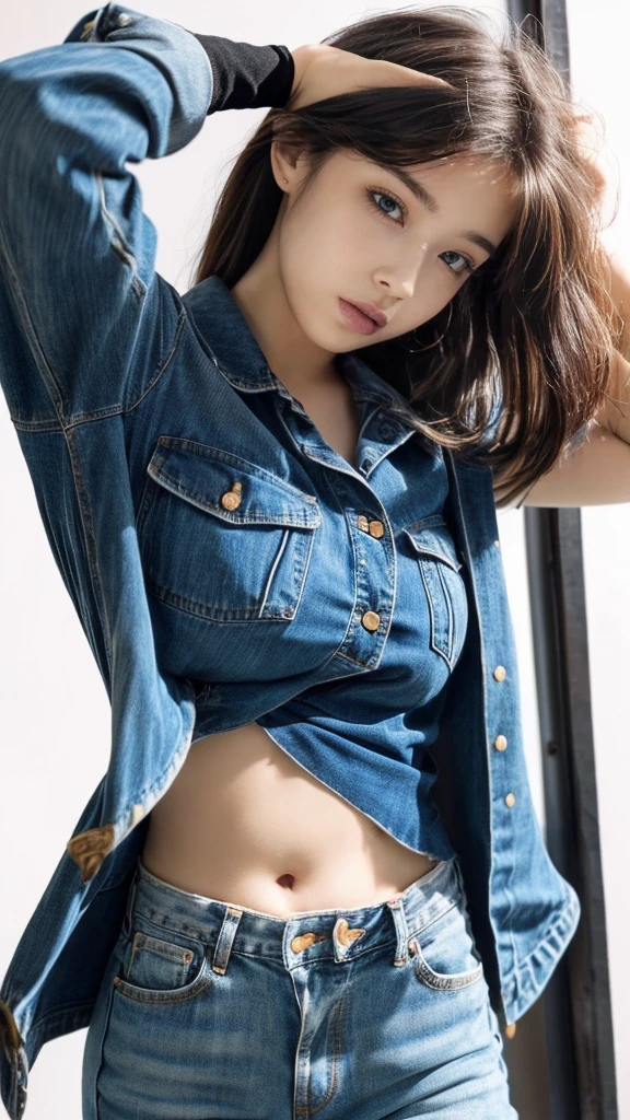 Woman in tight denim shorts with crop top