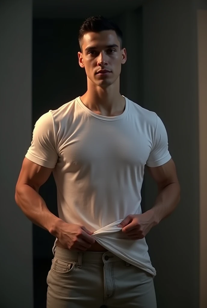 1man, a 25-year-old muscular man, wears a long-sleeved white shirt and tie, bodice, soft lighting, masterpiece, best quality, 8k ultra HD, DSLR camera, film grain, Midjourney and greg rutkowski's Fujifilm XT3 realistic painting art