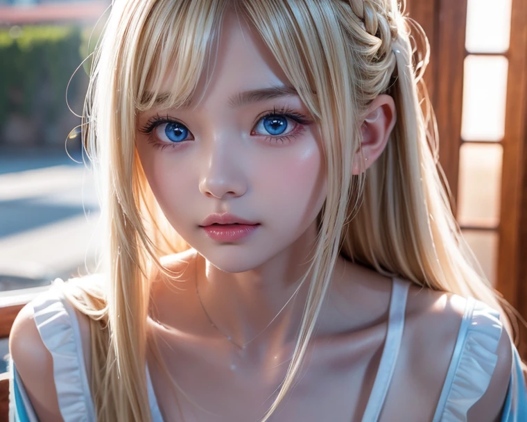 Highest quality、8k傑作、Ultra-high resolution、(Realistic:1.3)、RAW Photos、 A stunningly beautiful girl with shining blonde Scandinavian descent、Silvery blonde hair、Super long straight hair、Bangs between the eyes、Bangs that fall over the eyes、Bangs over one eye、Bangs between the eyes、Incredibly white, glowing skin、1. Cyberpunk Super Beautiful Soldier、((Ultra-Realistic Details))、Portraiture、Global Illumination、Shadow Realm、Octane Rendering、8k、Ultra Sharp、Metal、Cool colors、、Very intricate details、Realistic Light、Trends of the CG Association、Very beautiful big bright blue eyes、Very big eyes、Eyes shining at the camera、Neon Details、Small Face Beauty、Round face、Highlights of cheek luster、eyeliner、Double eyelids