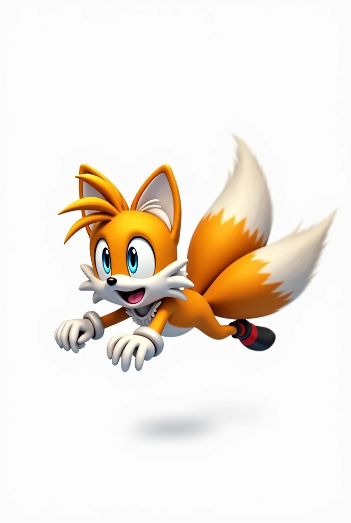 mammal, canid, canine, fox, miles_prower, young, (chibi:0.7), male, anthro, solo, anthro, mostly_nude, red_footwear, white_gloves, sega, sky, 2_tails, digital_painting, (masterpiece, best_quality), safe
