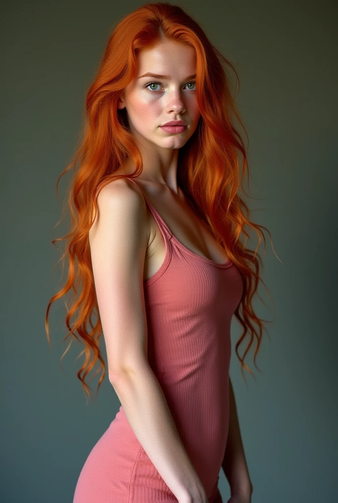 1girl in, age19, Solo, irish redhead, wavy ginger hair, shoulder length ginger hair, gray eyes, light grey eyes, some small freckles, pale skin, A-cup, small breasts, rough skin,runners body, imperfect skin, goosebumps, model posing, modelling, wearing a breaded red dress, intense red dress, lying on the table, perfect body, provocative,(extremely detailed 8k wallpaper) ,soft lighting, high quality, film grain, Fujifilm XT3 sharp focus, f 5.6, 24mm, High Detail, Sharp focus,(natural light), crazy details, complex details, hyperdetailed