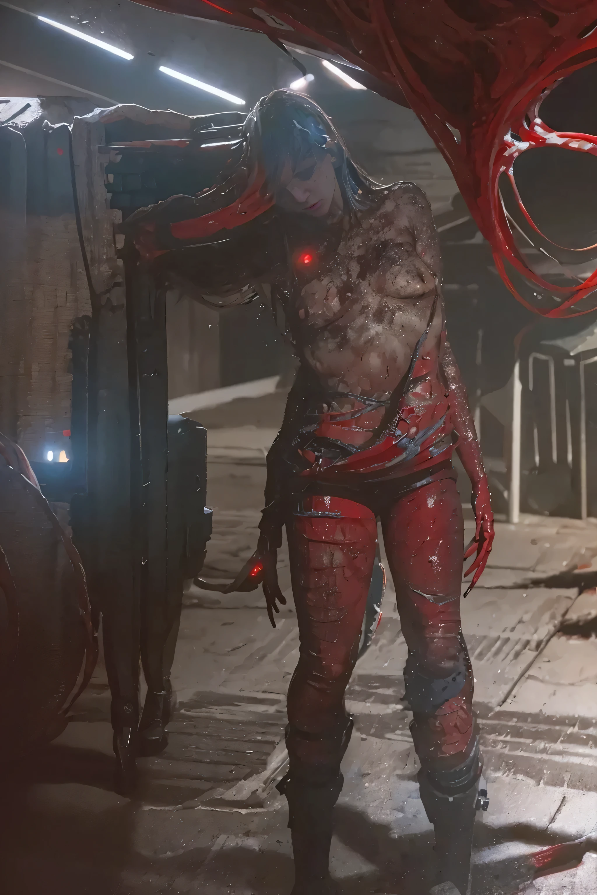 8k, best quality, real picture, intricate details, ultra-detailed, ultra highres, depth field,(photorealistic,realistic:1.2), masterpiece,photo of european girl, miranda, blue eyes, black hair, long hair, (bruise, dirty, torn clothes, blood:1.3), ripped bodysuit, , solo, sun, blue sky, best quality, realistic, photorealistic, (intricate details:1.2), (delicate detailed), (cinematic light), clear line, sharp focus, realistic face, detailed face, unity 8k wallpaper, ultra high res, (photorealistic:1.4), looking at viewer
