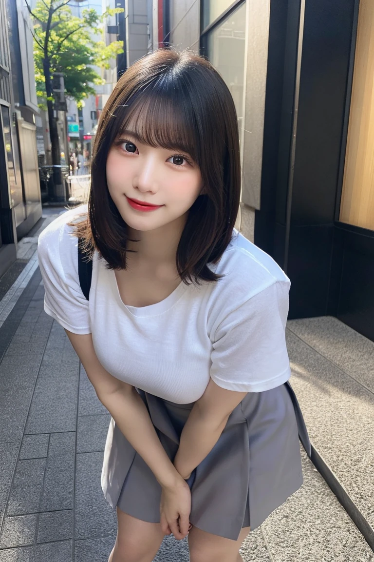 araffe asian woman with a white shirt and black skirt posing for a picture, Yoshitomo Nara, sakimichan, reluvy5213, 8k selfie photograph, smooth white tight clothes suit, korean girl, with short hair, sakimi chan, gorgeous young korean woman, Chiho