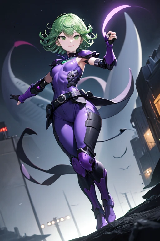 ((detailed)), High_quality, (realistic), CG, art, 8k, masterpiece, (front), character_art, (face), (Sirin), purple_hair, long_hair, medium_breasts, armor, (bodysuit), (sci_fi) golden accents, latex_bodysuit, glowing_bodysuit, (high_Heels), sexy, lunar themed attire