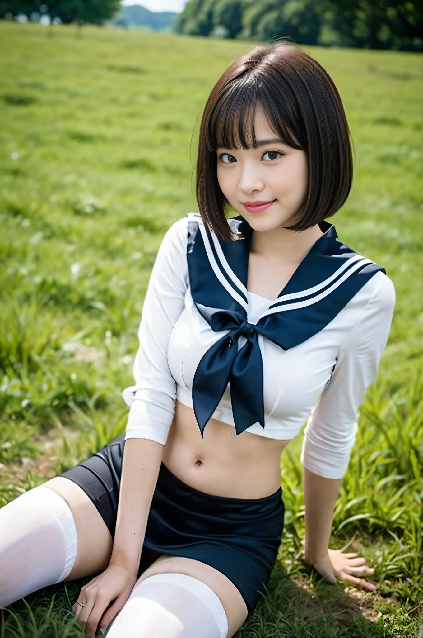 (((Small))),masterpiece, highest quality, High resolution, wallpaper, Realistic, Bright lighting, Professional Lighting, Face Light, Smooth lighting, Japanese Girls, ((Whole body 1.4)),Are standing, cute, smile, beautiful girl, gravure, sexy, so beautiful, Beautiful Skin, Beautiful and detailed、Detailed face、slim、Moderate, short hair, Blonde Hair, Brown Eyes, View your viewers,Sailor suit,Lift up your jacket to show your bra,Uniform mini skirt,Panty Shot,Tuck up your skirt,White Bra, White panties,Panty Shot,Sunny Flower Park,Small,