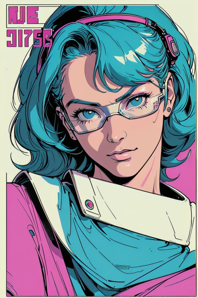(80's, Retro, Poster:1.5), (masterpiece, 最high quality), (anime, figure), (pastel colour:1.4), Best Photo Poses, Dynamic Angle, high quality, High resolution, Attention to detail, Haruka is short, Shiny Hair, Sharp brown eyes behind glasses, calm attitude. She is often seen looking immaculate in her .。, Humble, above knees picture 80’s anime vintage style, White Background