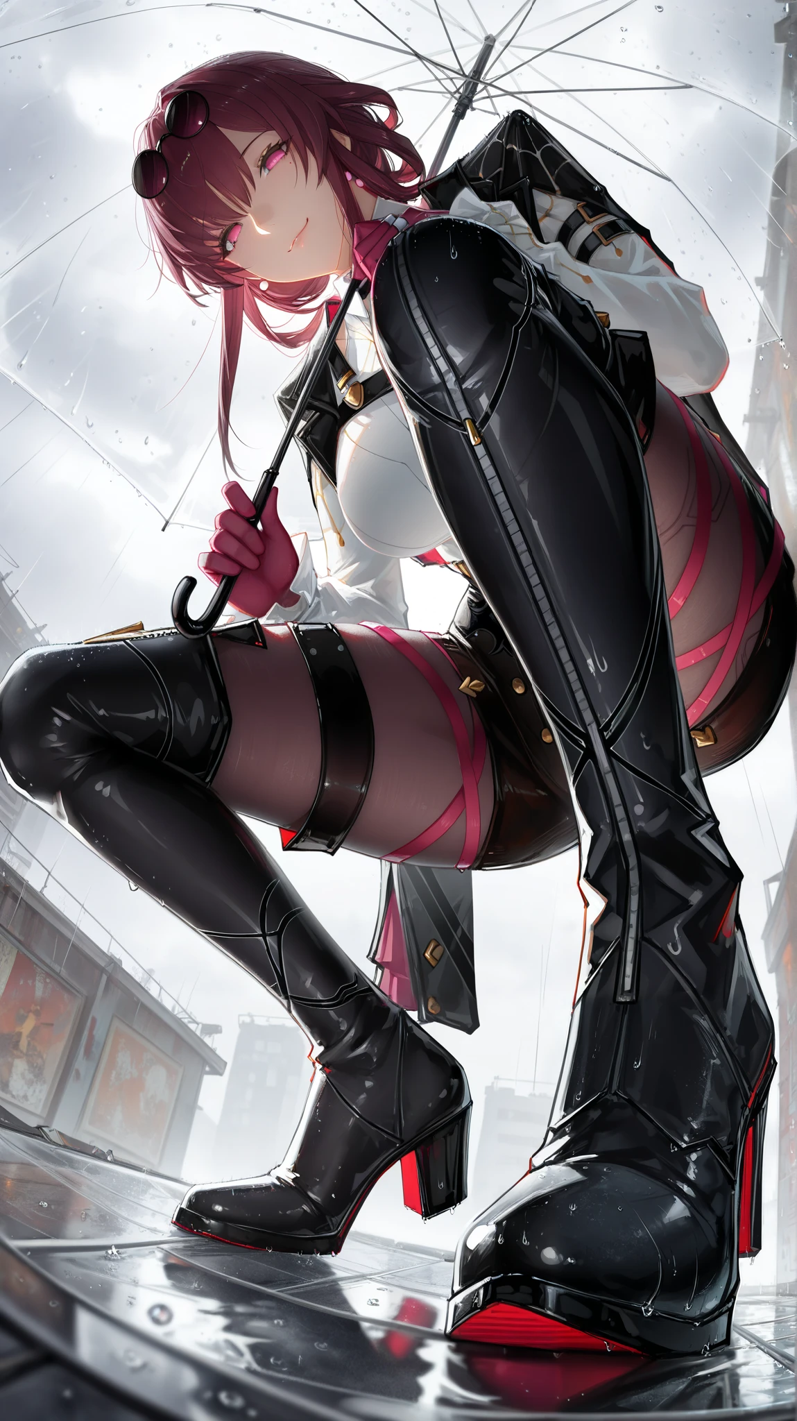 full-body view, masutepiece, Best Quality, dynamic fighting pose, 1girl only, Black hair、Lingerie, high-heels, sexypose、Beautiful and symmetrical face, Vibrant colors, Night, highest quality digital art, unparalleled masterpiece ever, Dynamic lighting, Cowboy Shot, (Intricate details),Provocative