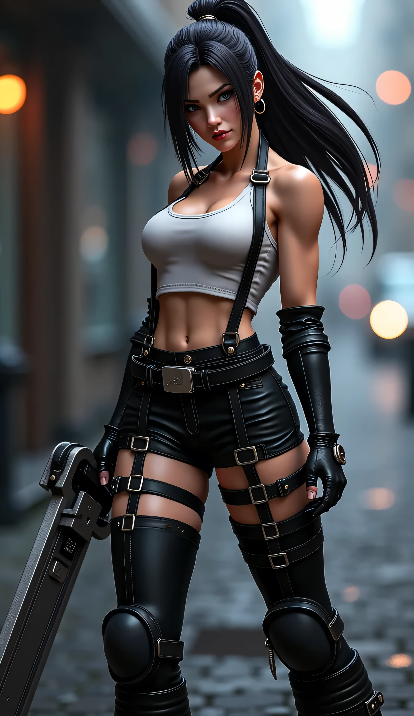 Tifa,(Garment lift:1.4),1 GIL,standing alone,mitts,elbow mitts,fingerless mitts,가슴,suspenders,knee socks,top cut,regatta,overskirt,black knee socks,suspender overskirt,black overskirt,aretes,jewerly,abdomen,See your viewers,elbow pads,white regatta,black mitts,realisitic,booties,chemise,Underwear,knickers,long hair tied low,Sportive articles,minioverskirt,arm guard,waist belt,below the bust,white knickers,red shoes,black knickers,pleated overskirt,clavicle,no back ground,Combat posture,sleeveless,Shorts,pencil overskirt,
pose sexy,highest quallity,work of art,人物,Very delicate and beautiful,CG,unity,8 k wallpaper,marvelous,in detail,work of art,offcial art,very detailled CG unity 8 k wallpaper,Incredibly Absurd,large file size,very detailled,high resolution,very detailled,Beautiful detailed,realisitic,From the front,open air,light contrast,垂れ下がった重い가슴.巨大な가슴.Magnificent Breasts