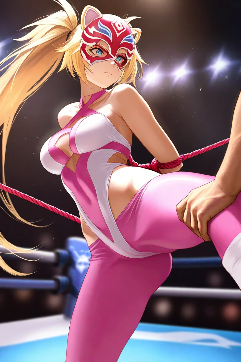 score_9, score_8_up, score_7_up, source_anime, (((he graping her body))), hug, sex from behind, standing sex, bent over, ((((motion lines)))), vulgarity, (((wrestling ring)))), ((1shota boy,tall stature)and(1petit girl)), (hetero), (height difference), ((((1petit girl,short stature)))), ((((girl is 130cm)))), (slender body:1.4), (long hair, french braid),straight hair, blonde hair, light blue eyes, ((((midium brestes)))), covered navel, collarbone, pale skin,shiny skin, ((She wears pink plugsuit)), ((((She looks ahegao)))),(rolling eyes:1.4), (trembling), (cum on clothes:1.4),cum on body,excessive cum,cum facial,bukkake,cum on hair,cum in pussy, clothing aside, clothed, text, BREAK (1shota boy,tall stature:1.4), ((((boy is 170cm)))), small penis, (((he looks smug))),