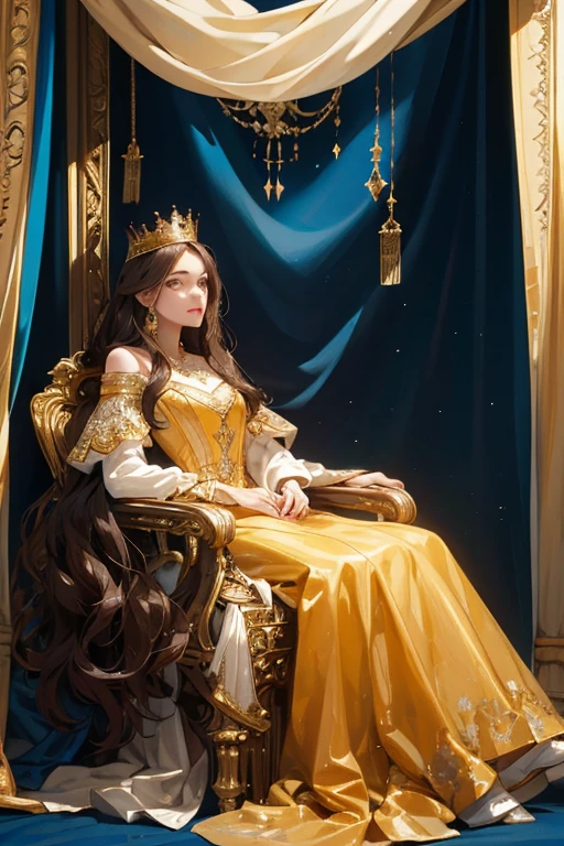 Name: Princess Elizabeth of Sonora

Appearance:

• Hair: Long, wavy, golden brown hair reaching almost to the waist. Her hair is often decorated with gold pins and tiaras with precious stones.

• Eyes: Large, almond-shaped, sapphire-colored, sparkling with wisdom and kindness.

• Skin: Light, with a slight blush that indicates her noble origin.

• Body: Slender and graceful, with graceful features that radiate nobility and majesty.
Clothes:

• She wears elaborate dresses made of silk and velvet, embroidered with gold and silver thread. Her favorite colors are royal blue and magenta.

• Her dresses are often decorated with family crests and symbols of empire, emphasizing her high status.

• An important element of her wardrobe is a cape made of white fur, symbolizing the purity and majesty of the Sonoran Empire.

Accessories:

• On her head she wears a diadem of diamonds and sapphires, which she inherited from her mother.

• Around her neck hangs a ruby necklace, a family heirloom and symbol of her lineage.

She also wears an Imperial signet ring on her right

hand, indicating its status

heir to the throne.

Features:

• Her demeanor is marked by great dignity and confidence. She knows how to control herself and always keeps calm even in the most difficult situations.

Elizabeth is known for her wisdom and justice, often participates in making important state decisions together with her father.
She also has a strong sense of duty to her empire and is willing to sacrifice personal interests for the welfare of her subjects.

Such a daughter of the emperor will become a pride

for the entire Sonoran Empire,

a symbol of her greatness and power.