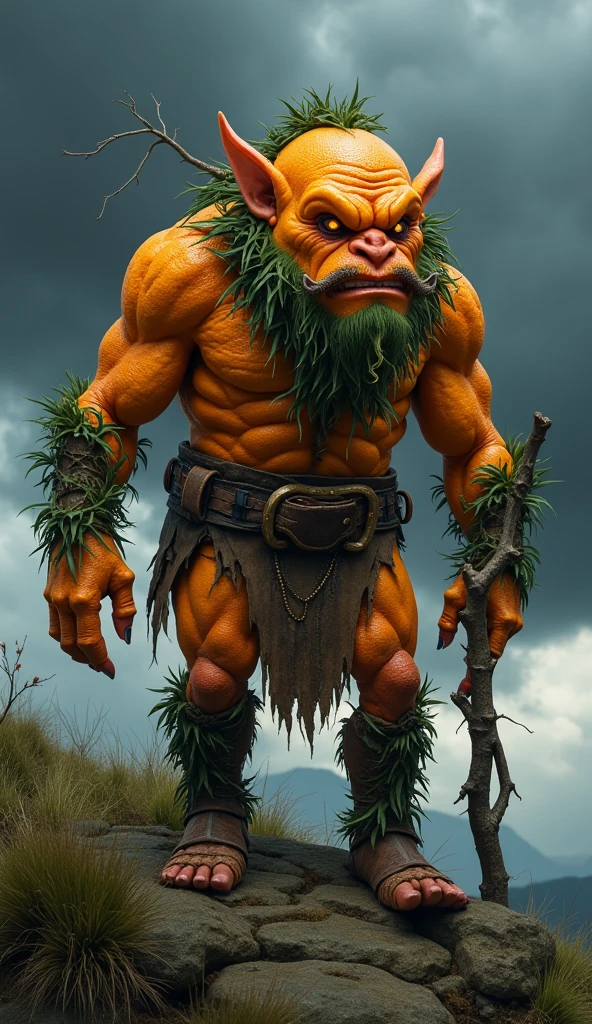goblin,hairy, powerfull, prominent belly, bulged belly, swollen belly, muscular, tall, pointed ears