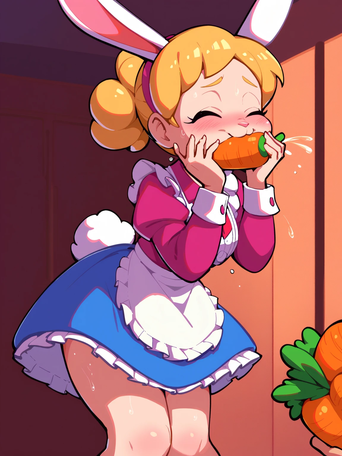 score_9, score_8_up, score_7_up,
helga, solo, 1girl, blonde hair, floating hair, black eyes, twintails, monobrow, hair bow, bimbo expression, (narrowed eyes, soft smile, blushing),
(huge breasts), indoors, detailed background,
Expressiveh,
minimalistic, vector illustration, smiling, smile,
bedroom, large penis, large testicles, deepthroat, facefuck, headgrab, saliva, excited, female orgasm, naked, wet skin, wet hair, steamy, shiny skin, deep skin, skin indentation, cum dripping from mouth, cum spatter,