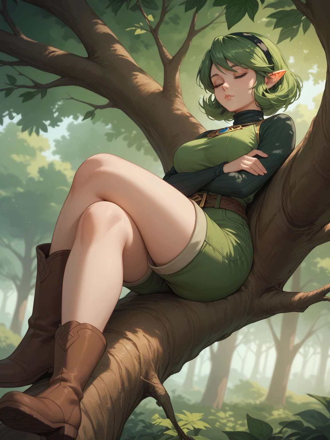 an anime nsfw image of a woman in a green dress , portrait of a forest mage, massive HH cup breasts cleavage, female forest archer, artgerm and atey ghailan, krenz cushart and artgerm, forest hunter lady, elf girl, female earth mage, with a green cloak, female mage!, portrait of a female mage, extremely detailed artgerm