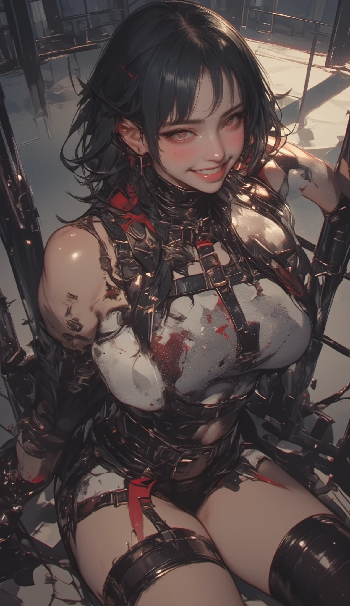 (tmasterpiece, quality, Best quality at best, offcial art, Beauty and aesthetics: 1.2), (1 girl: 1.3), The content is very detailed, Colorful, Most detailed ((ultra - detailed)), (Highly detailed CG illustration), (very delicate beautiful), (seen from the side), 电影灯光, ((1 mechanical girl)), Single, complete, (Machine joint: 1.2), ((Mechanical limb)), (Many mechanical tentacles), (a true), (a true), (Gluteus), (A y pose), (The blood vessels are connected to the tube), (metal pacifier), (Mechanical vertebrae attach to the back), (a true bre(a true, (, ((The mechanical cervical vertebrae are attached to the neck)), (Dad has no expression on his face, (Wires and cables hanging around the neck: 1.2), (wires and cables connecting to head: 1.2) (Character focus), scientific fiction, with black background, (Mukoi: 1.5)