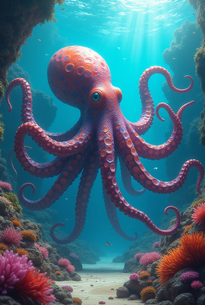 An octopus with a blue color