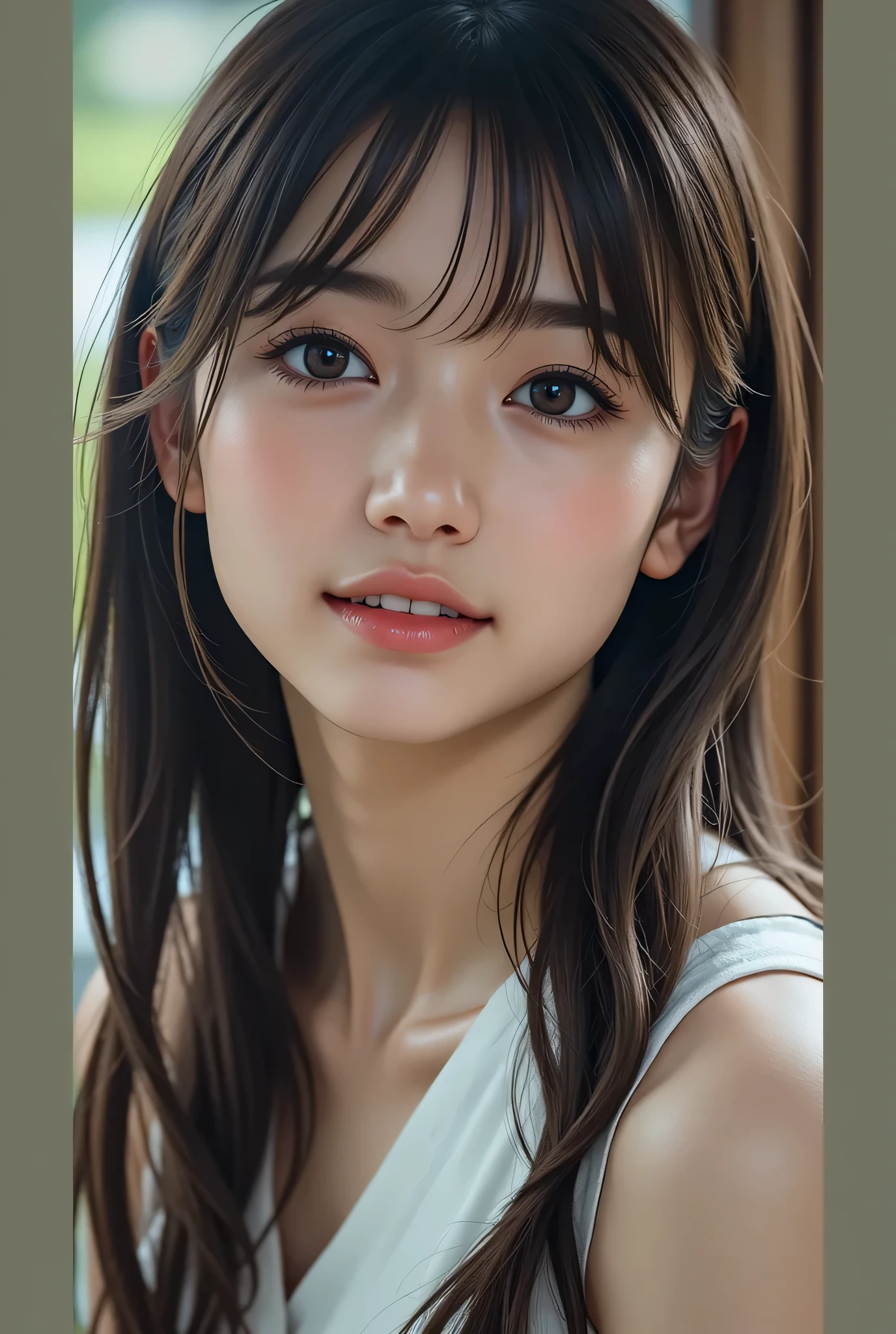 (photo realistic :1.4), (hyper realistic :1.4), ( realistic :1.3), ( Smoother Lighting :1.05), ( male face with closed eyes :0.9), 32K ,, {{ one woman::smile: Noodles and ponytails :1.8}}}、{{ wearing a white lace bra:1.8 }}, { raise your hand},,{{ ) The background is plain 、 }} 、