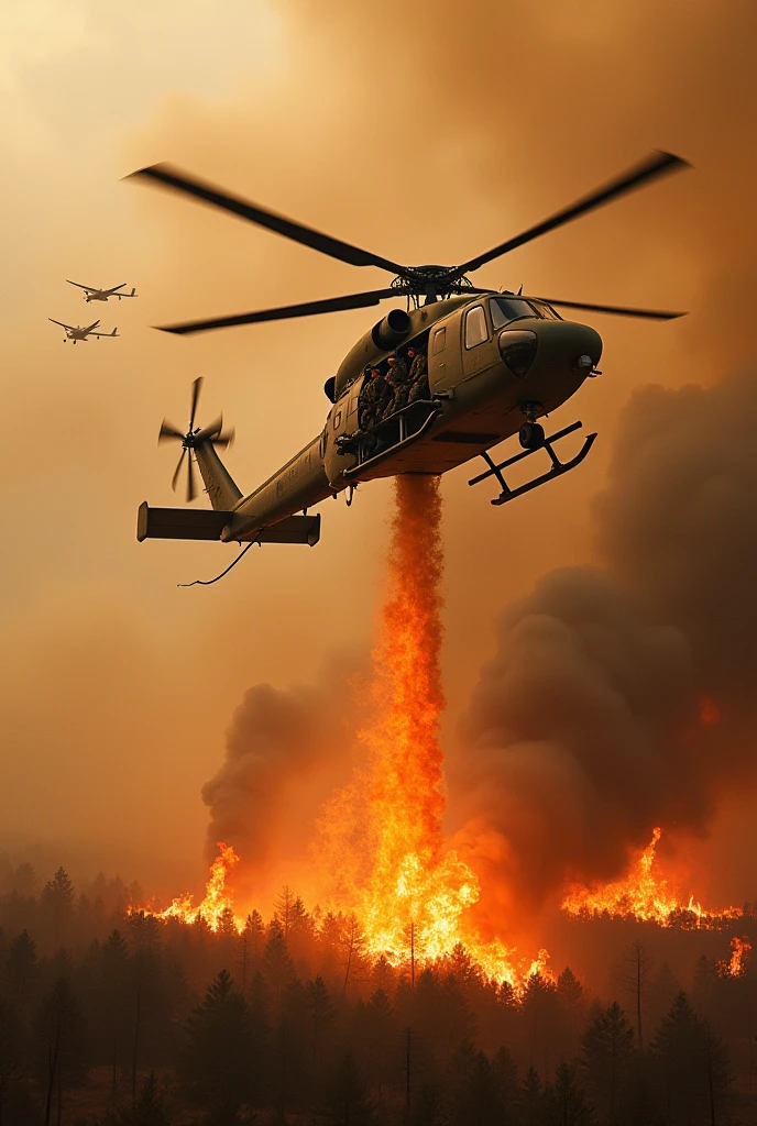 Helicoptero combatendo incendio