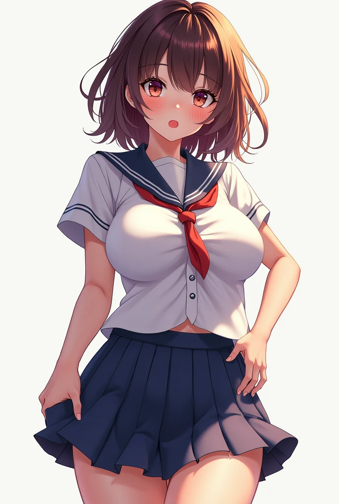 <lora:char-madoka:0.8>,1girl,solo,<lora:ExtremeMicroShorts:1> ,see-through serafuku, crop top overhang, huge breasts, underboob, micro shorts, cowboy shot, bare arms, short sleeves, arms at sides, legs,((pussy)),standing,no panties,