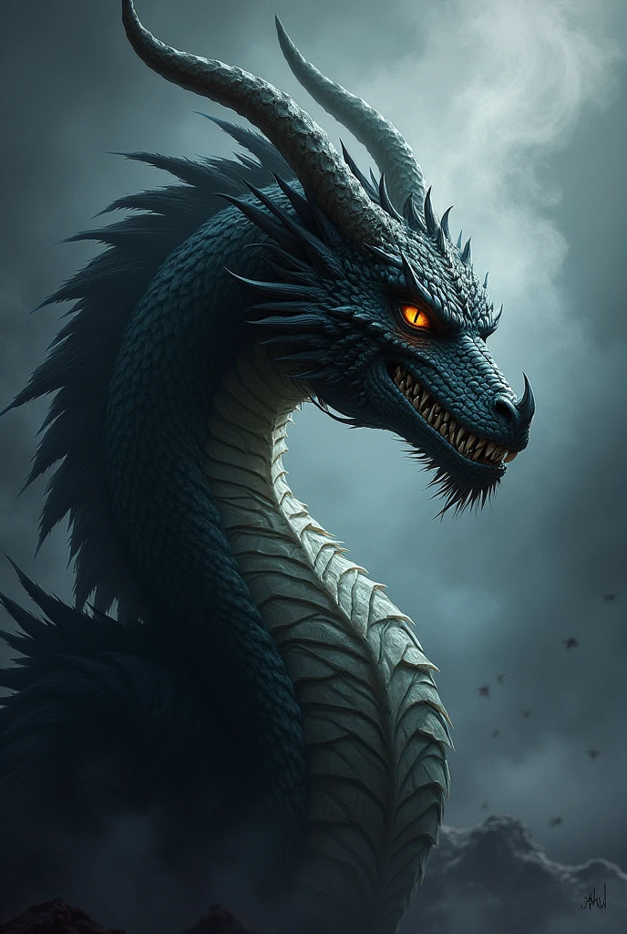 Dark Dragon,Chinese long dragon,Jet black scales,CG 8K,In pitch black night,There is awe