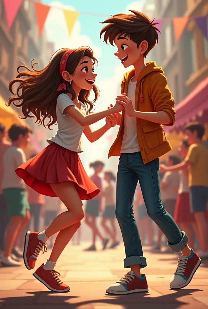 A school boy and girl dancing merengue
