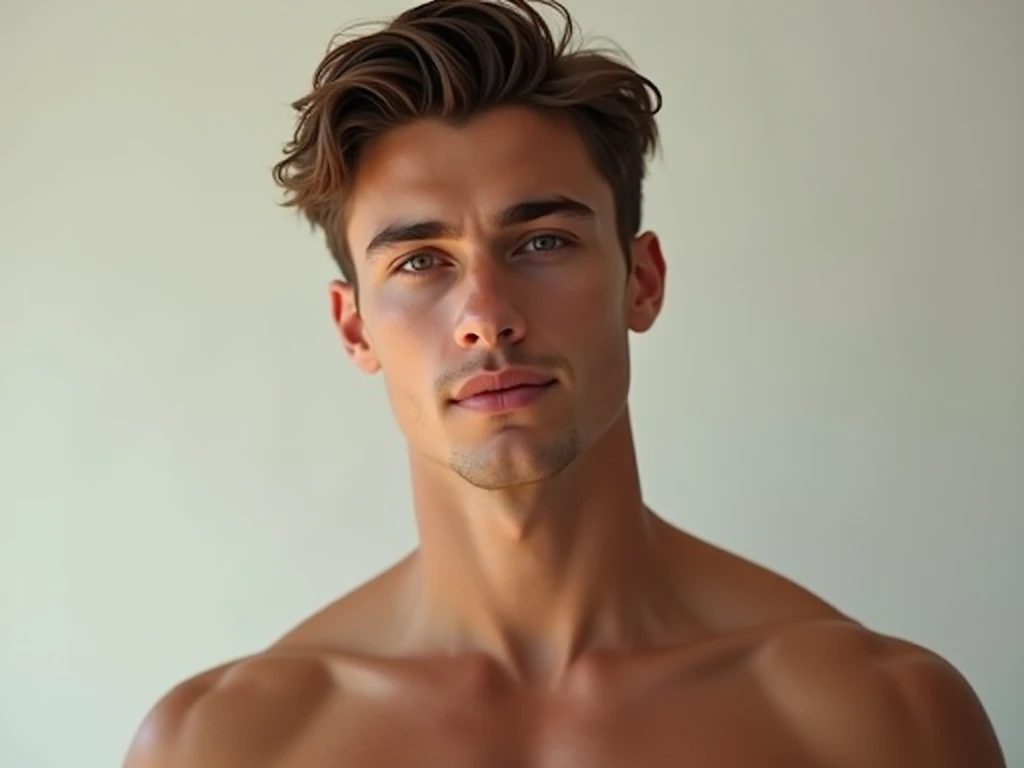 humanization of gingerbread, beautiful man, short hair, semi realism