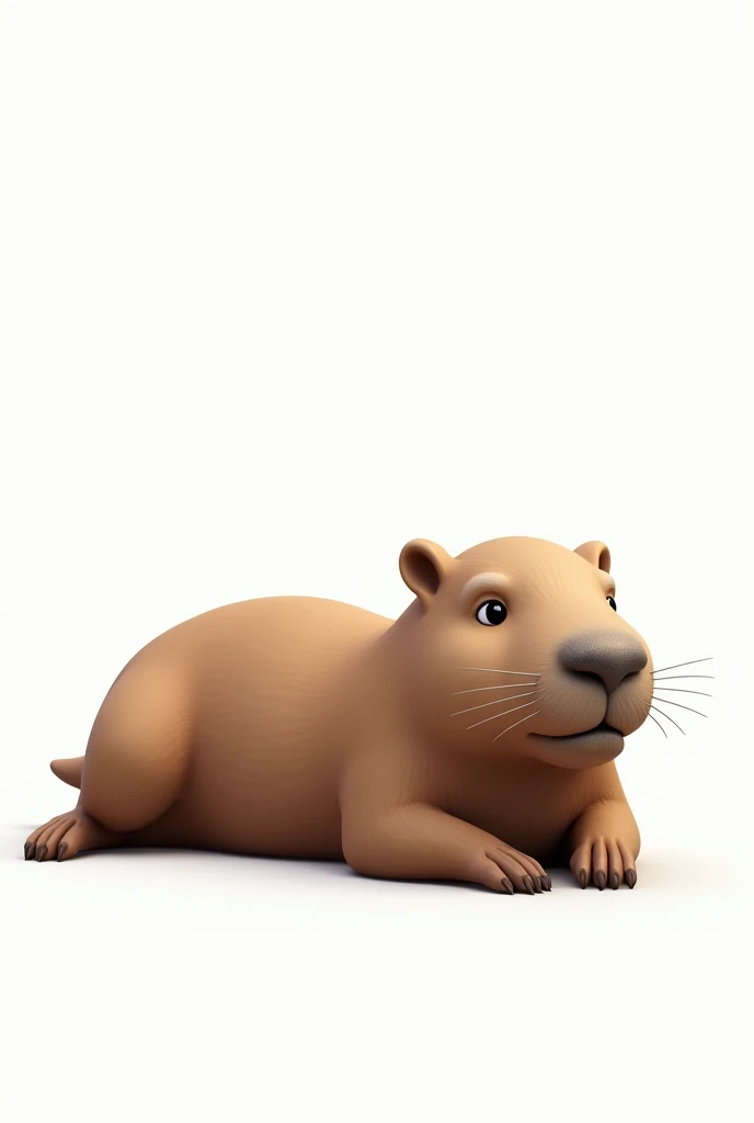 Without it standing , I want the capybara lying down , capybara a realistic puppy with a white background