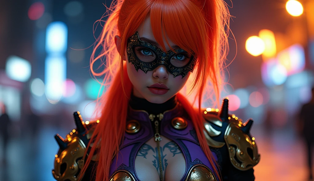 (High quality, masterpieces), One Japanese girl on all fours position, Blonde braid hair with horse ears, Covered her eyes with leather blindfold illustrated a realistic large single eye at that center, Beautiful face, Open her mouth wide, horseshoe shaped earrings, Big breasts, Drenched her full-body in sweat, Orange short cape, Green mini dress made of enamel, A heart shape cutout at her bellybutton, A purple micro shorts, Attach a horse tail on her ass hole, black wedge heels, Black long gloves with the shackles, Black leather choker, Purple fishnet Stockings, Garter belt, Ancient ruins on a mountaintop, Midnight with red Moon, Red carpet