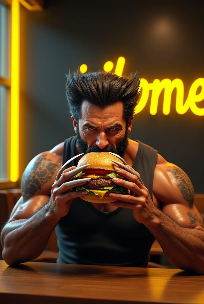 Muscular guy with medium-long brown hair and black beanie hat eats fried chicken with a fat dark-haired man next to him