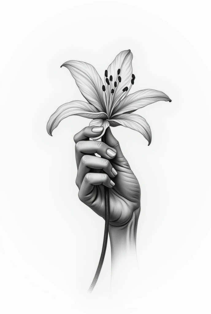 Dessine moi un flash tatouage d'une main qui tient un lys