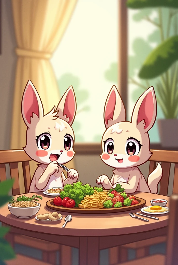 Drawing of two ren eating healthily at the same table