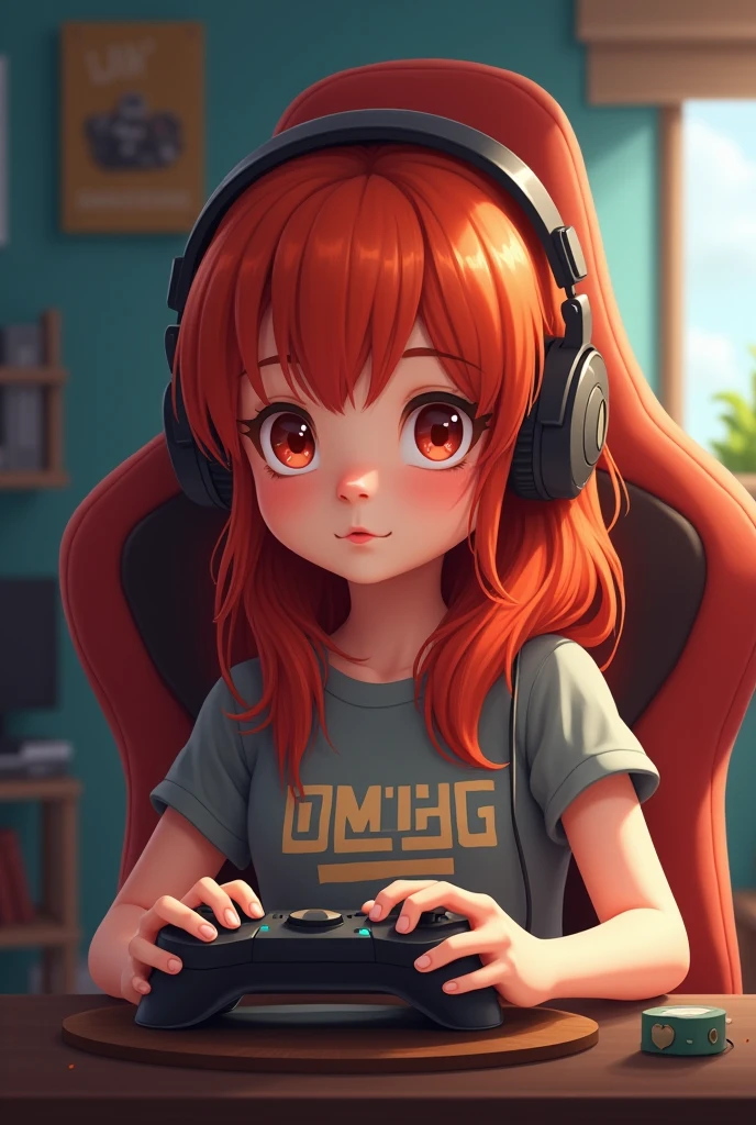 Video game controller in hand, Holding with both hands, playing video game, sitting on the gaming chair, Room, wearing a big black shirt
