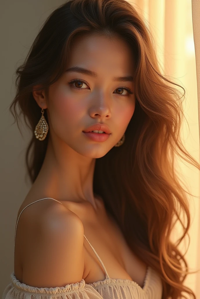 simplebackground（Bikini 1.4），nice hand，8K，A high resolution，tmasterpiece，best qualtiy，Head：1.3，（（hasselblad photograph）），finelydetailedskin，Clear focus，（cinmatic lighting），Gentle lighting，dynamic angle，[:(Detailed face：1.2）：0.2]，Abdominal gaze，huge tit，G cup breasts，（Naked of breast：1.3）， 1girll， jewely， 耳Nipple Ring， Orange_sky， 独奏， birthmark， Long_Hair， dark mole_under below_eye， The upper part of the body_Body， Grey_Eyes， Looking_at_peeping at the viewer， brunette color hair， Fashionab （tilt of the head： 1.4）