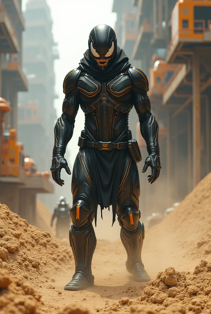 Man made of black liquid tar, desert oil fields, menacing look, danger atmosphere, solo, masterpiece, best quality, full body shot, science fiction, looking at viewer, emerging from a tar pit