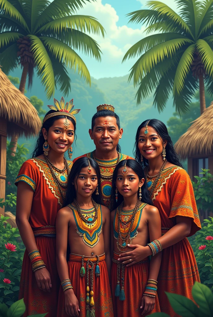 Create an image of the Caral culture family with their respective clothing Sketch