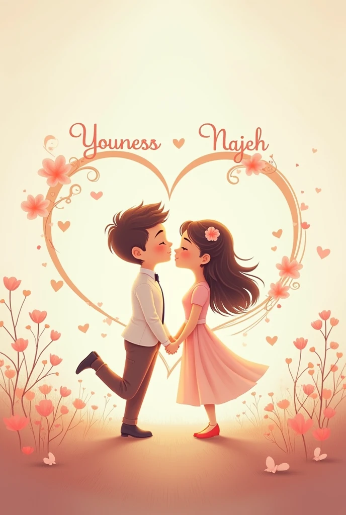 A boy and girl hugging each other.There is a loved shaped cloud nearby saying Yeshi + Dechen
