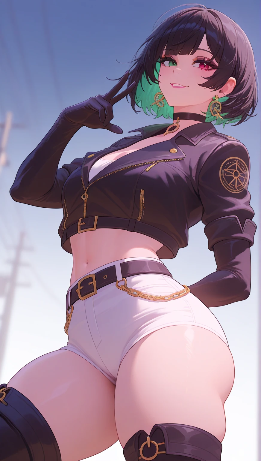YouTube Girl,(((1girl))),((Very cute and beautiful green girl with curly hair)),
(short breasts;:1.4),big butt,(((Curly green hair:1.35,Poetry Apart,colored inner hair,Ear breathing,short hair hair))),(((green_Eyes:1.3))),intricate eyes,Beautiful Detailed Eyes,Symmetrical eyes,big eyes:1.3,((fat)),(((Lustrous Skin:1.5,bright skin: 1.5,tanned skin,Lustrous Skin,Very shiny skin,Shiny body,Glossy plastic leather,Exaggerated shiny skin,Luminous skin,wet legs))),detailed body,(detailed face),
cute,سلوتي,Seductive,erotic,(((nsfw))),
zettai ryouiki,revealing clothes,Show skin,((Rave miniskirt,Visible thong straps,White loose blouse with anime art print)),((wet clothes,intricate outfit,Complex clothing)),
(dynamic pose:1.0),embarrassed,(Centered,Scale to fit dimensions,Rule of Thirds),
Cyberpunk City by the ocean at night, With bright neon markers, dark storm clouds and puddles, vista:1.25,
Artistic Photography,(Photography taken by SLDR),highres, sharp focus, (A highly detailed, A highly detailed), (Real technical action.:1.37),(highly detailed CG Unity 8k wallpaper),((Background theme Compound wave)),(((vibrant colours))),(complex background),(巨作),(Best Quality),