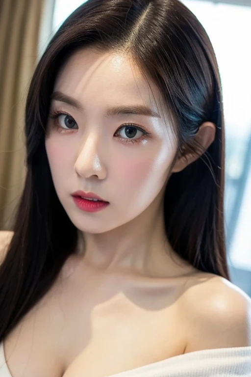 , (Mature body), Solitary,Long gray hair,black hair color, Off-shoulder, black eyes,1 Sister,A sexy pose,best quality,masterpiece,light,Extremely exquisite and beautiful,CG,Unite,8k wallpaper,Astonishing,detailed,masterpiece,Official Art,The content is very detailed Cg Unite 8k wallpaper,Extremely ridiculous,Huge file size,ultra - detailed,high resolution,The content is very detailed,Beautiful and delicate girl,Practical,full,Hotel Room,Light Contrast, Lopez, fully body photo, full, White under underwear