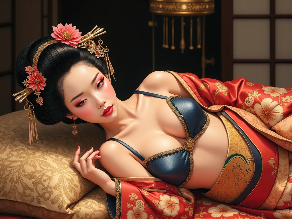 beautiful girl ,Put on gorgeous Hanfu, Chinese style architecture, Landscape realistic skin, Realistic body, intricate details)Cleavage realistic skin, Realistic body, intricate details)head, Rich facial details, Charming eyes whole body, Charming legs
