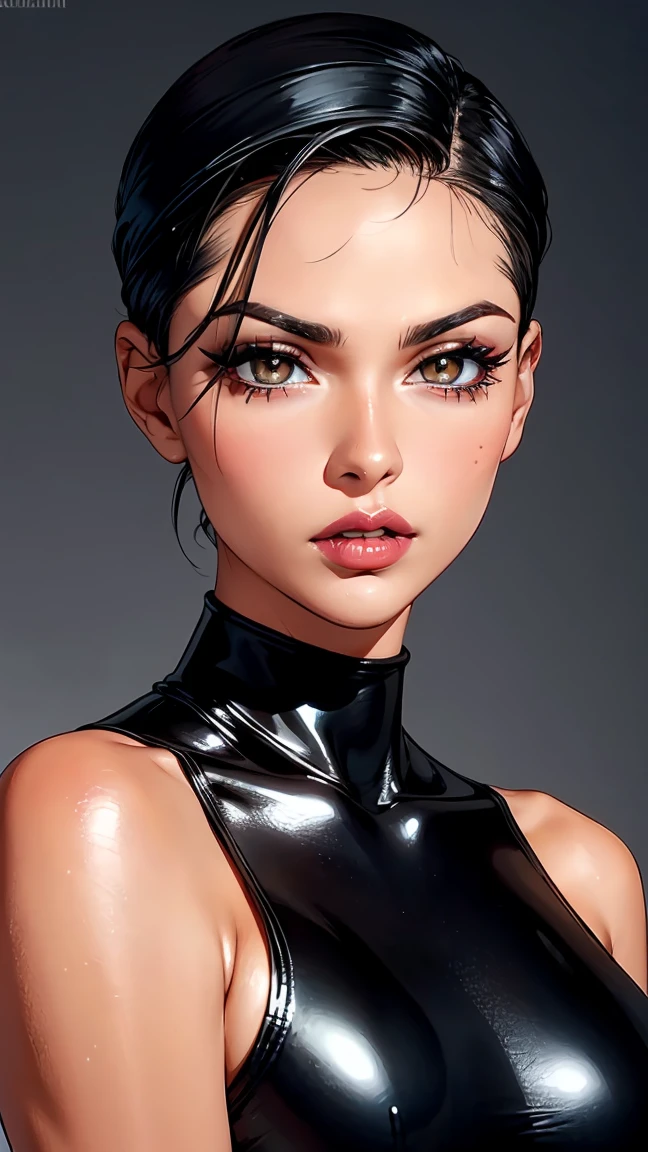 An image focusing solely on the lips and the mole of a beautiful woman. The lips are full and slightly parted, and there is a noticeable mole below the left side of the mouth. The background is minimalistic to emphasize the features.