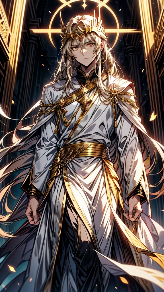 Sesshomaru Taisho a handsome king with the appearance of an angelic being , with golden eyes and silver hair, dressed in a Victorian way