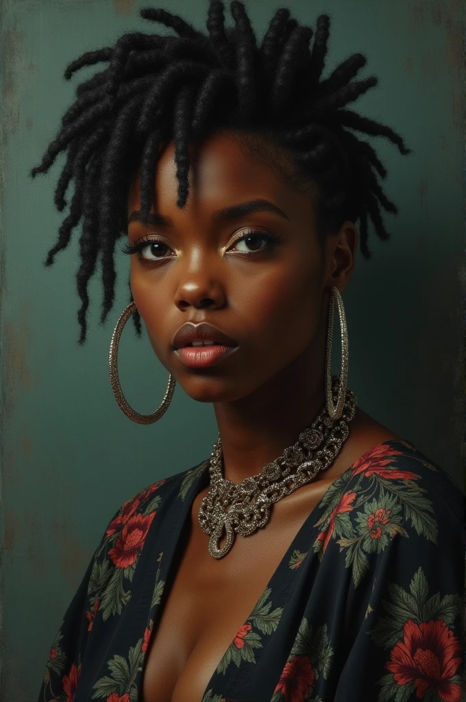 cute afro, Dark skin, teenager, beautiful face, deep ebony, showing breasts, SFW