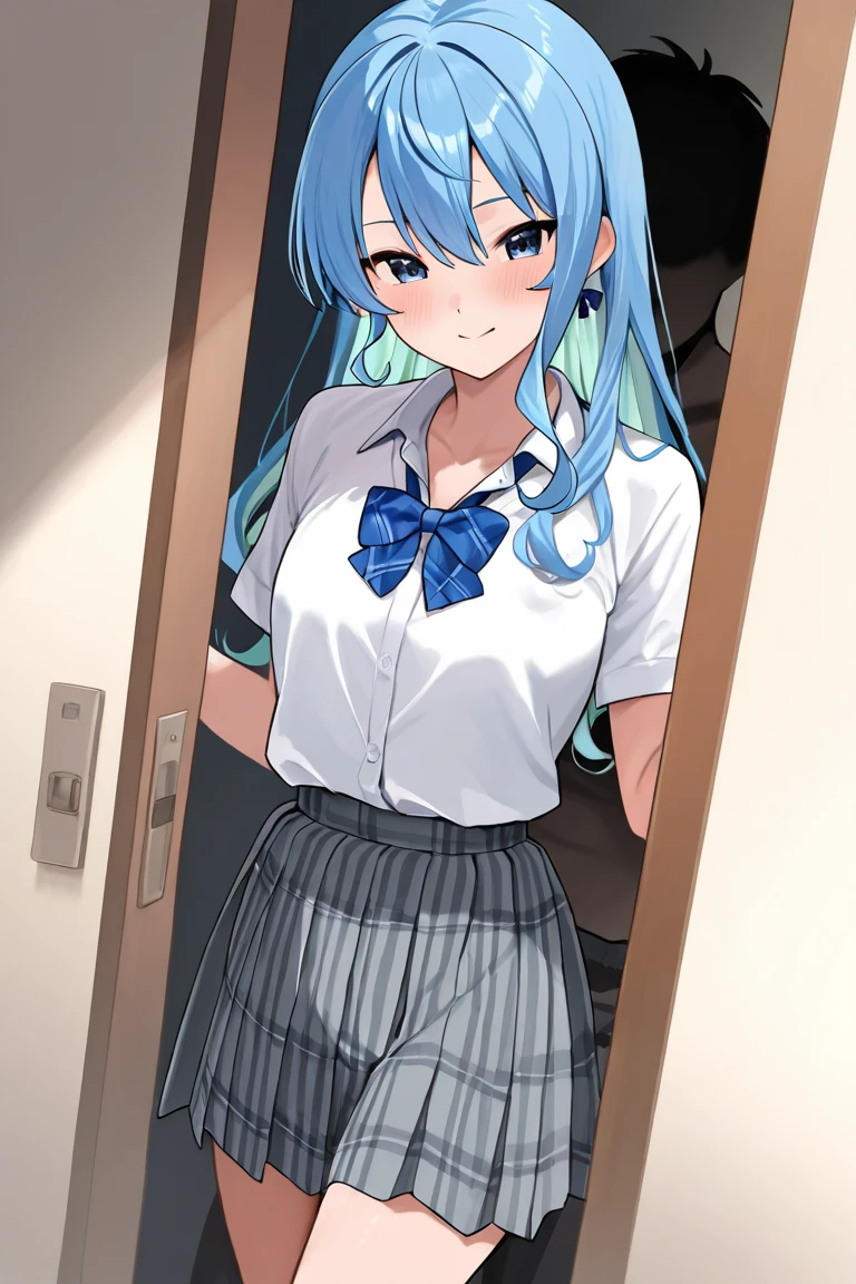 1 cute girl, Confused expression, Standing and opening your legs, pov shot from below,