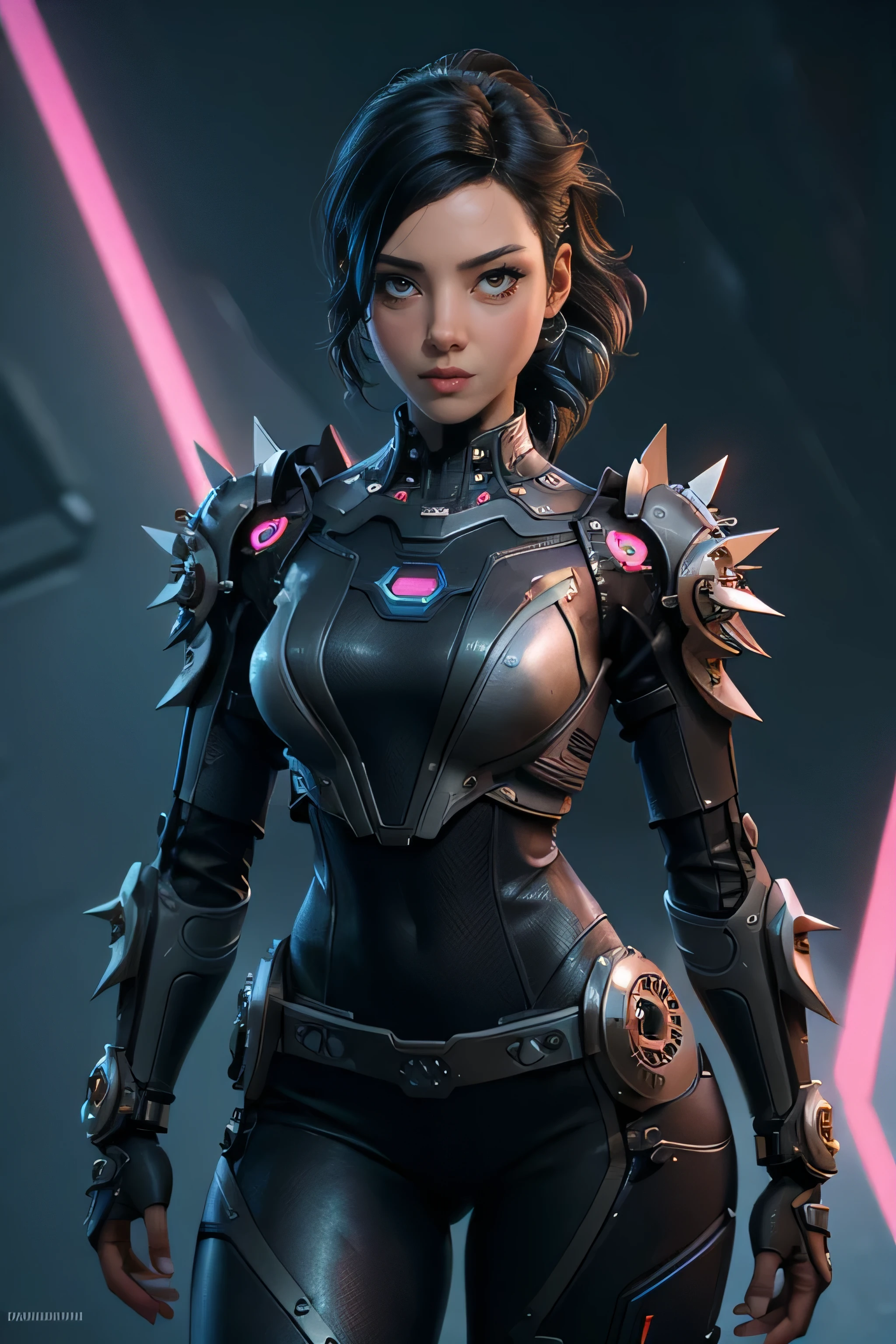  Woman futuristic costume ,  black hair , cyberpunk, magnificent anatomy ,  Dynamic Pose , face to the camera,  gears and bolts ,  mechanical engineering ,  composition epic character,  Natural lighting,  sharp focus,  ultra resolution , bottomless. 