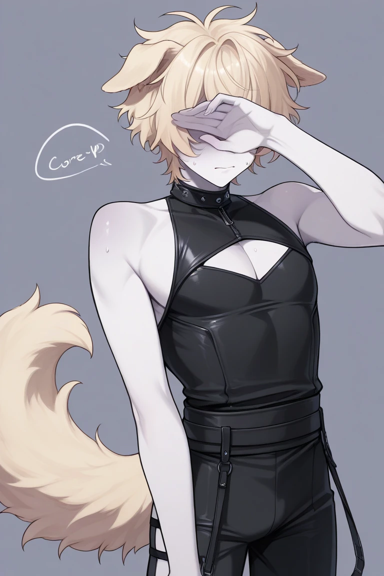 (One girl)、((short hair))、((Blonde))、(sidelock)、(Sato Air)、(sidelock)、((boyish))、((flat chest))、(Wizard)、black stick pants、White sleeveless、black gloves、say、green eye、arm behind back、(coarse hair)、20-year-old 、curvy、White Background、