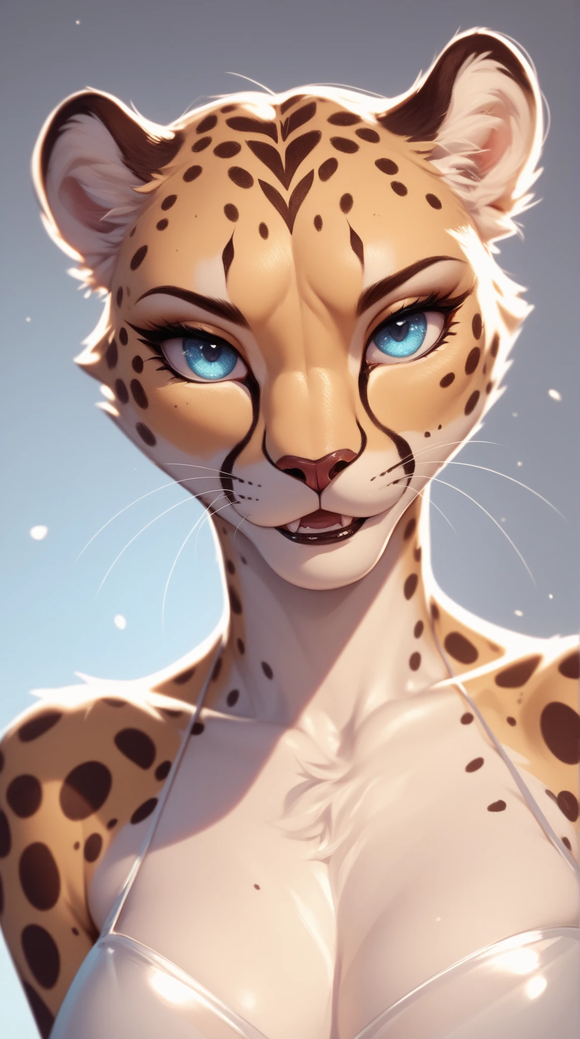 (Sports:0.8) (lush:1.2) (single anthro cheetah:1.2), I smile at the viewer, (Smirk:1.4), (lips slightly parted:1.2), (shy:1.2), head tilted to the side, (Short disheveled gray hair:1.2), 
detailed muzzle, nice face, detailed face,
Pinot Daeni, as, dark stone, , detailed Realistic painting, (((shaded))), extreme detail, (brilliant:0.5) wool, 8 K, detailed wool, (shiny wool:0.5), (photoRealistic:0.5),
(volume, Ray tracing, 4K, HDR, absurd resolution, Realistic, ((masterpiece)), high quality, Realistic wool, Real,:0.85)