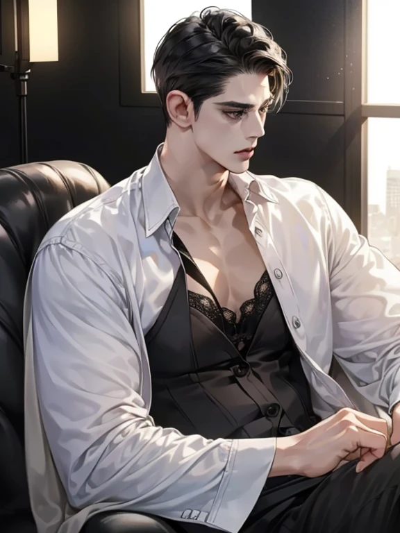 (1 person:1.9), human body shisuit, Hollow and shriveled, beautiful youth teen boy, undercut hair style, (Turn your head and look), (Look at the camera), (Head up), (high quality 16K anime), (tall body), Sweaty and sweaty, Powder blue vapor, Delicate skin, hermaphrodite, twink male body, (((Quiet smiled))), (Photorealism), masterpiece, best quality, portrait, Decent shirt, (Taiwanese super male
emo idol:1.5), (realistic beautiful Asian), close up and soft up to everything, (nice male body shape:1.1), spot light, (super pale skin:1.4), golden make up, sharp focus, detailed anatomy, ultra-wonderful face detail, (((((19 years old))))), white shirt, Hold a brush, with a ultra-cute face of a Japanese-Korean-Taiwanese young idol, (ultra-detailed eyes), (ultra-detailed skin), (super manly hair style), super wet juicy sexy soft lips, soft light, perfect yaoi face, photorealistic, (correct fingers), the light is very bright, hypermaximalist style: realistic, photorealism, photography, (A black cyber collar that tightens the neck:1.9), (Super strong male arms:1.9), (Extremely stout physique:1.9), (A strong male body is merging with him:1.9), ((((((ultra huge breasts)))))), single ponytail, (Beautiful face:1.9), (((wearing a wet white and yellow shirt))), (extremely detailed face:1.9), Placed in the center of the temple), Traceless, Perspectiveal, Sparkle, (30% male head, 70% female head), (fusioned with a plump erotic body), the light is very bright, perfect hands, fox spirit in the body, fox mind controls this body, fox soul in this body, A seductive smile, Slender eyebrows, huge arms,Fusion with Kitagawa Keiko,((Hazy)),(Men pretend to be women), ulzzang hair style, Feminine heavy makeup,Black pupils