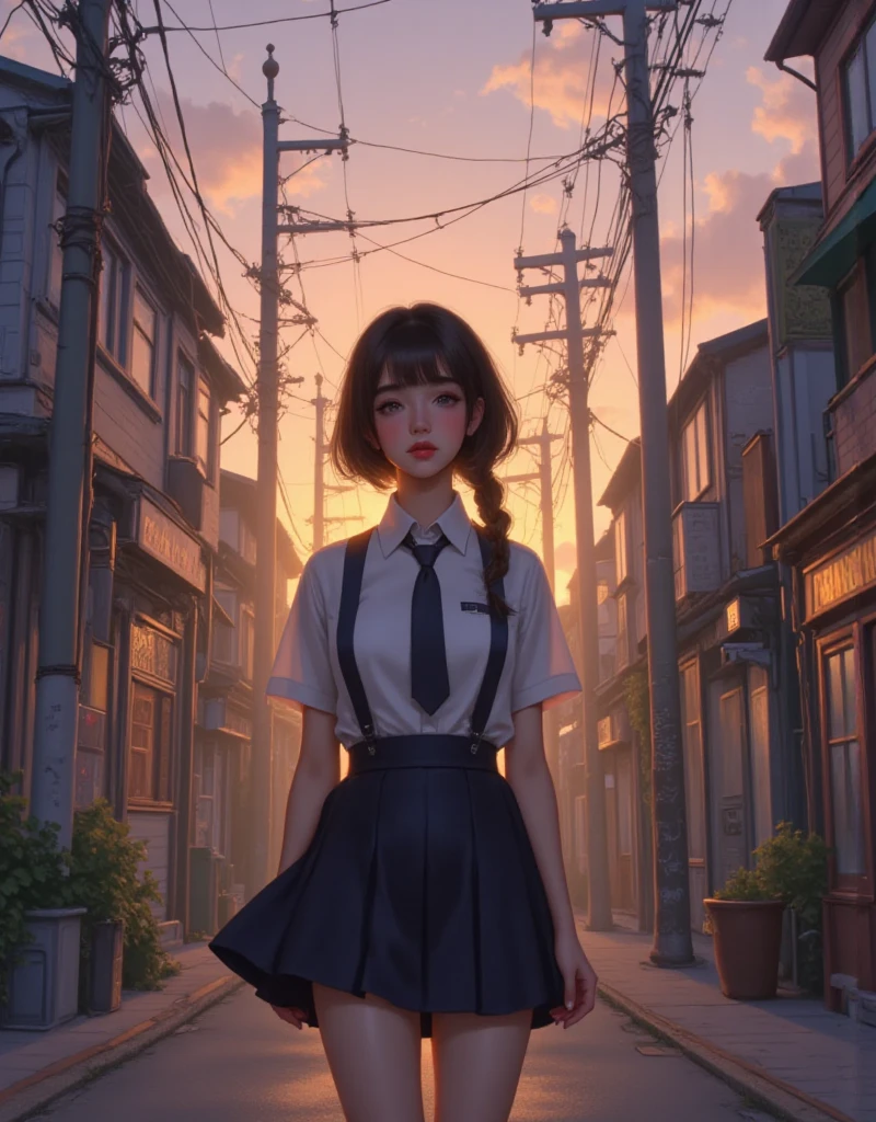 excellent work, top quality, 8k, Fine Skin Detail, Realistic skin, very high resolution, 1Girls, perfect face,  French Twist  , happy smile, big thighs, Big Breasts, Big Butt, Focus on the legs, at night, (short dress:1.2), Black tights, legs up sex , shiny skin, beautiful leglines : 1.3,Small thighs,  thin waist,หน้าBig Breasts,school uniform, Stockings up to the waist, milky